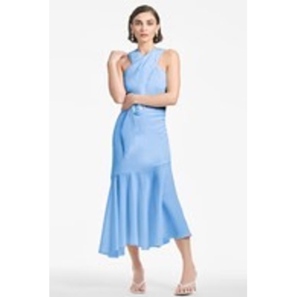 Sachin & Babi NEW Naomi Sleeveless‎ Midi Dress Cr Belted Blue Size 6 MSRP $495